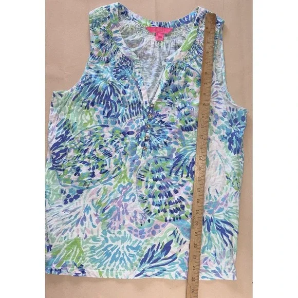 Lilly Pulitzer Essie Tank Top Womens Large Shell Of A Party Blue Green Tropical - Picture 4 of 7